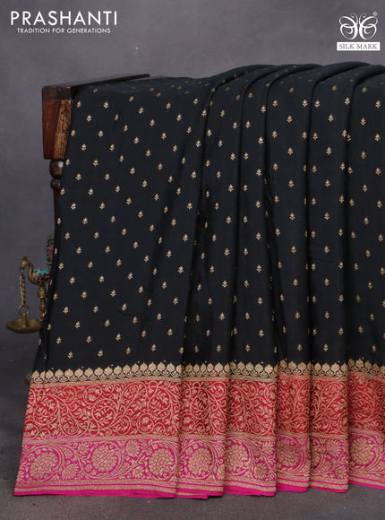 Banarasi crepe saree black and red pink with allover thread & zari woven butta weaves and woven border