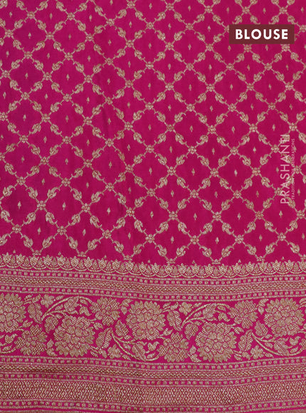 Banarasi crepe saree green and orange pink with allover thread & zari woven butta weaves and woven border