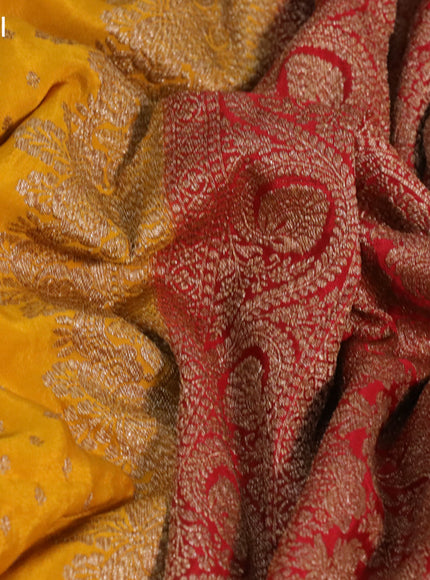 Banarasi crepe saree mango yellow and red with allover thread & zari woven butta weaves and woven border