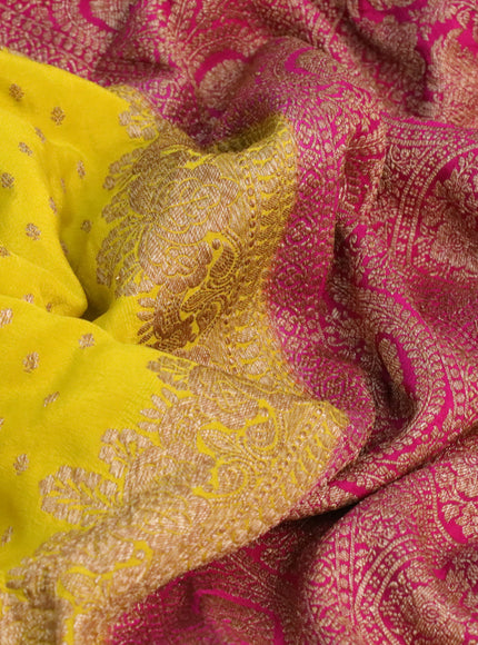 Banarasi crepe saree yellow and pink with allover thread & zari woven butta weaves and woven border