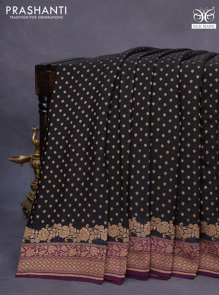 Banarasi crepe saree black and deep violet with allover thread & zari woven butta weaves and woven border