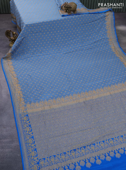 Banarasi crepe saree grey and cs blue with allover thread & zari woven butta weaves and woven border