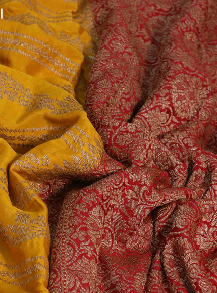 Banarasi crepe saree yellow and red with allover thread & zari weaves and woven border