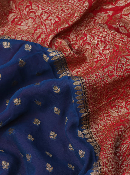 Banarasi georgette saree peacock blue and red with allover thread & zari woven butta weaves and long woven border