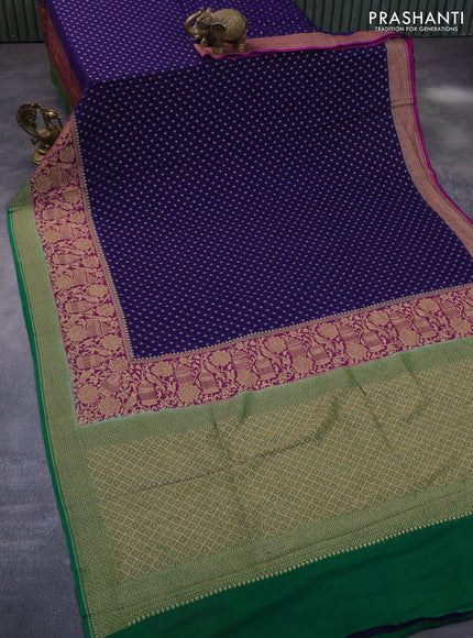 Banarasi georgette saree dark blue and purple green with allover thread & zari weaves and long woven border