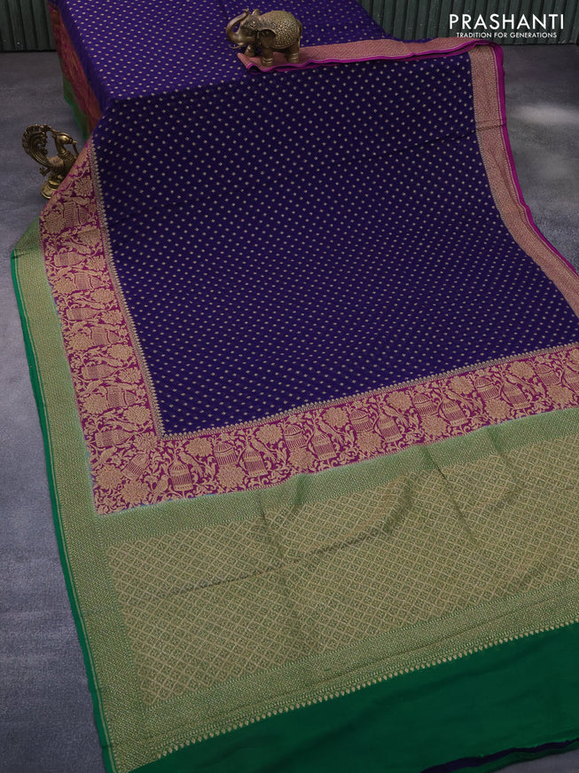 Banarasi georgette saree dark blue and purple green with allover thread & zari weaves and long woven border