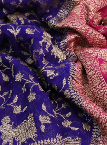 Banarasi georgette saree dark blue and magenta pink with allover thread & zari weaves and woven border