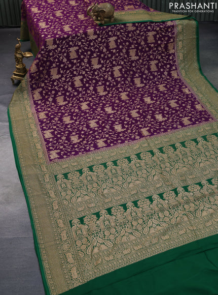 Banarasi georgette saree deep purple and green with allover thread & zari weaves and woven border