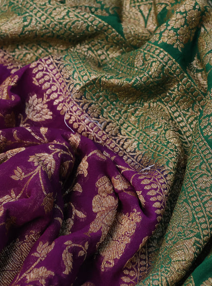 Banarasi georgette saree deep purple and green with allover thread & zari weaves and woven border