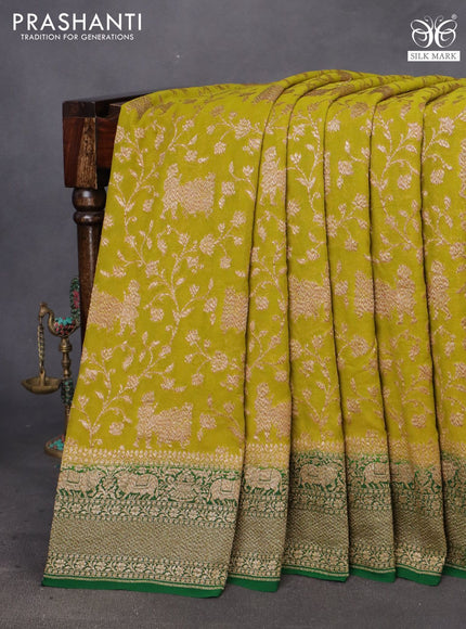 Banarasi georgette saree lime green and green with allover thread & zari weaves and woven border