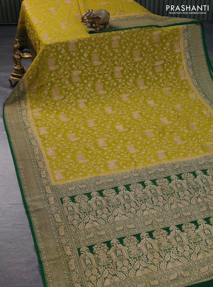 Banarasi georgette saree lime green and green with allover thread & zari weaves and woven border