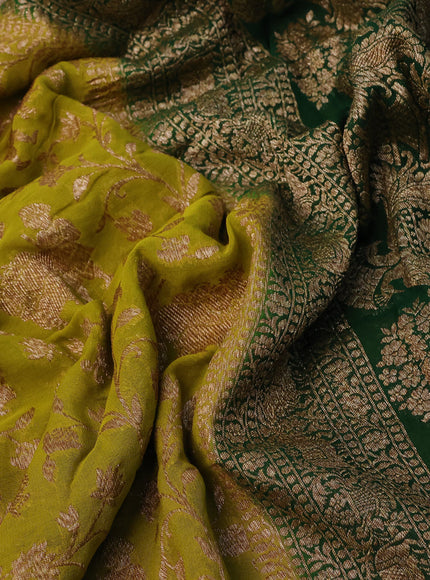 Banarasi georgette saree lime green and green with allover thread & zari weaves and woven border