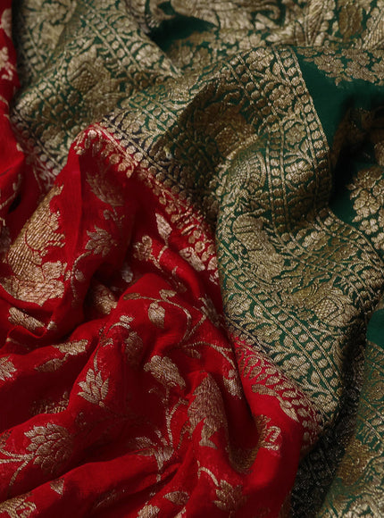 Banarasi georgette saree red and green with allover thread & zari weaves and woven border