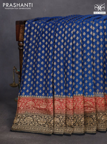 Banarasi georgette saree cs blue and red black with allover thread & zari woven butta weaves and long woven border