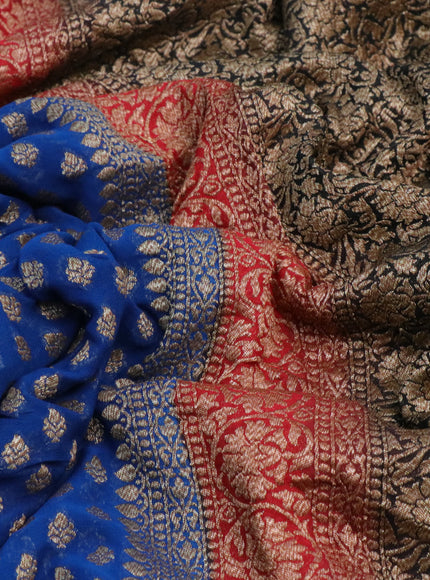 Banarasi georgette saree cs blue and red black with allover thread & zari woven butta weaves and long woven border