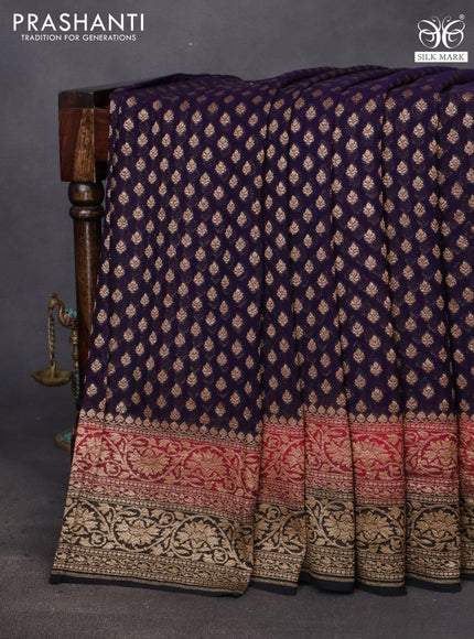 Banarasi georgette saree deep violet and pink black with allover thread & zari woven buttas and long woven border