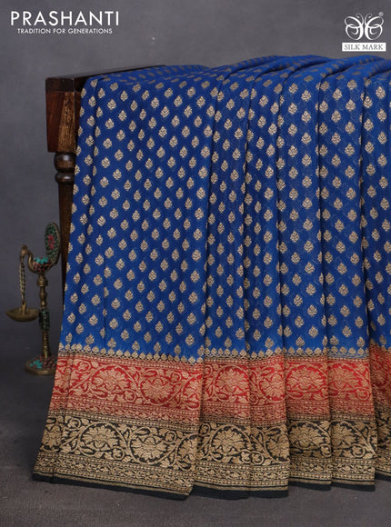 Banarasi georgette saree cs blue and red black with allover thread & zari woven floral buttas and woven border