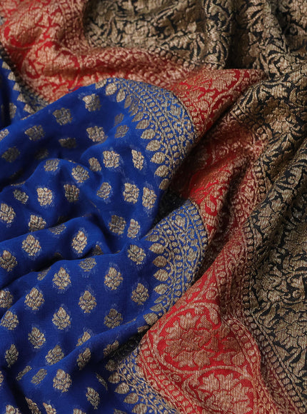 Banarasi georgette saree cs blue and red black with allover thread & zari woven floral buttas and woven border