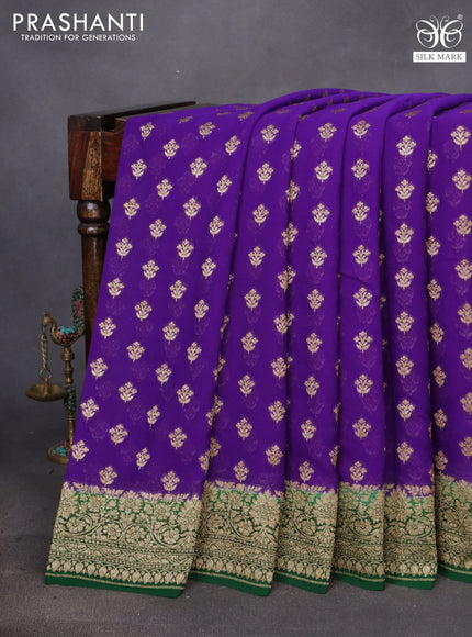 Banarasi georgette saree violet and dark green with allover thread & zari woven floral buttas and woven border