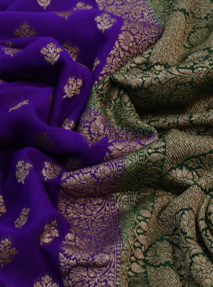 Banarasi georgette saree violet and dark green with allover thread & zari woven floral buttas and woven border