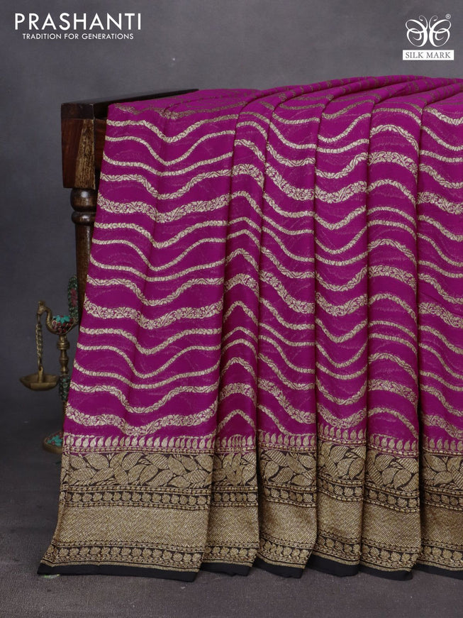 Banarasi georgette saree pink and black with allover thread & zari weaves and woven border