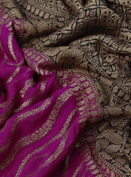 Banarasi georgette saree pink and black with allover thread & zari weaves and woven border