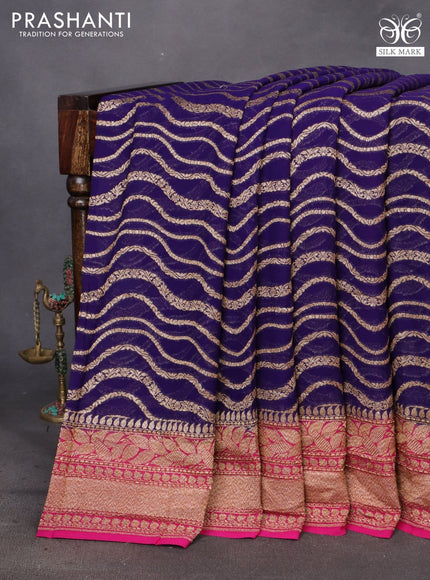 Banarasi georgette saree dark blue and pink with allover thread & zari weaves and woven border