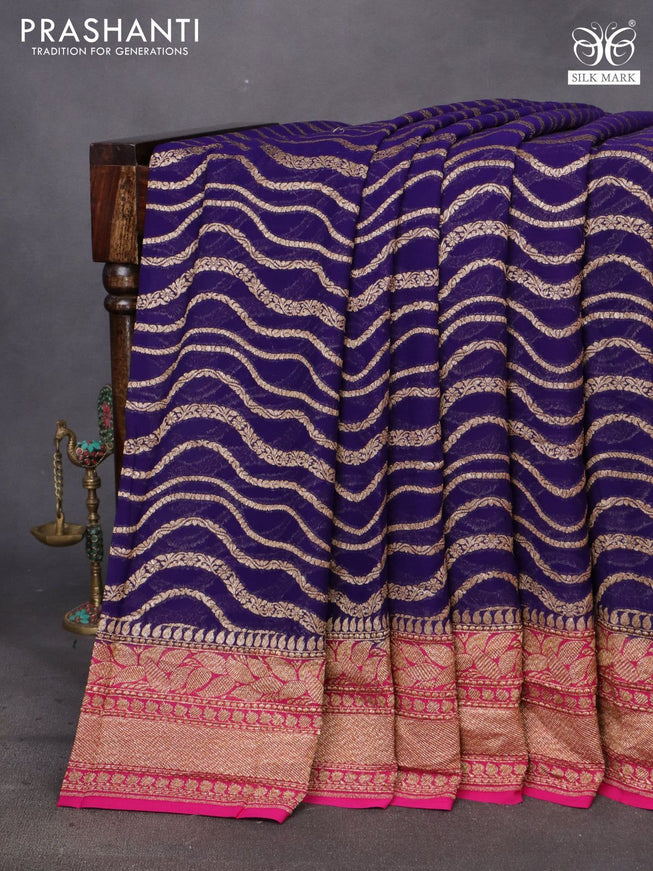 Banarasi georgette saree dark blue and pink with allover thread & zari weaves and woven border