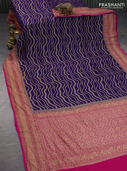 Banarasi georgette saree dark blue and pink with allover thread & zari weaves and woven border