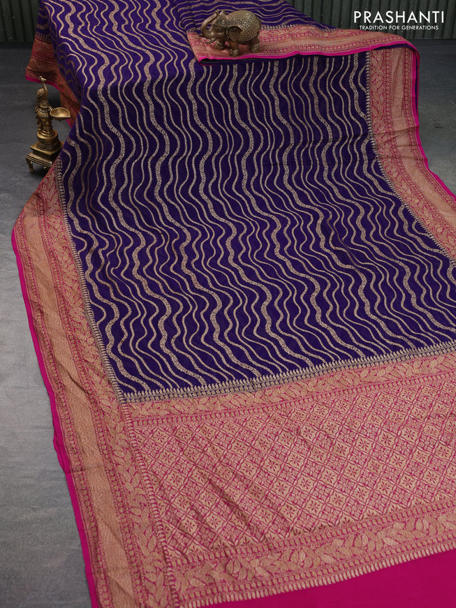 Banarasi georgette saree dark blue and pink with allover thread & zari weaves and woven border