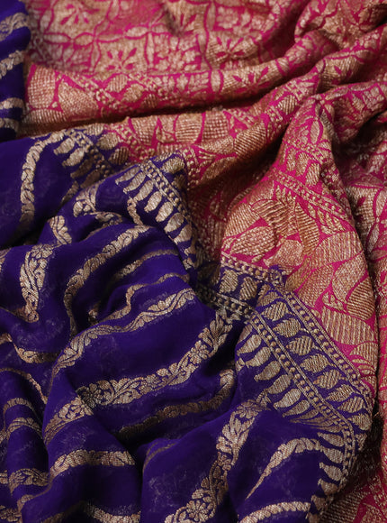 Banarasi georgette saree dark blue and pink with allover thread & zari weaves and woven border