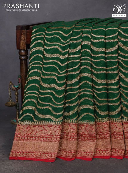 Banarasi georgette saree green and maroon with allover thread & zari weaves and woven border