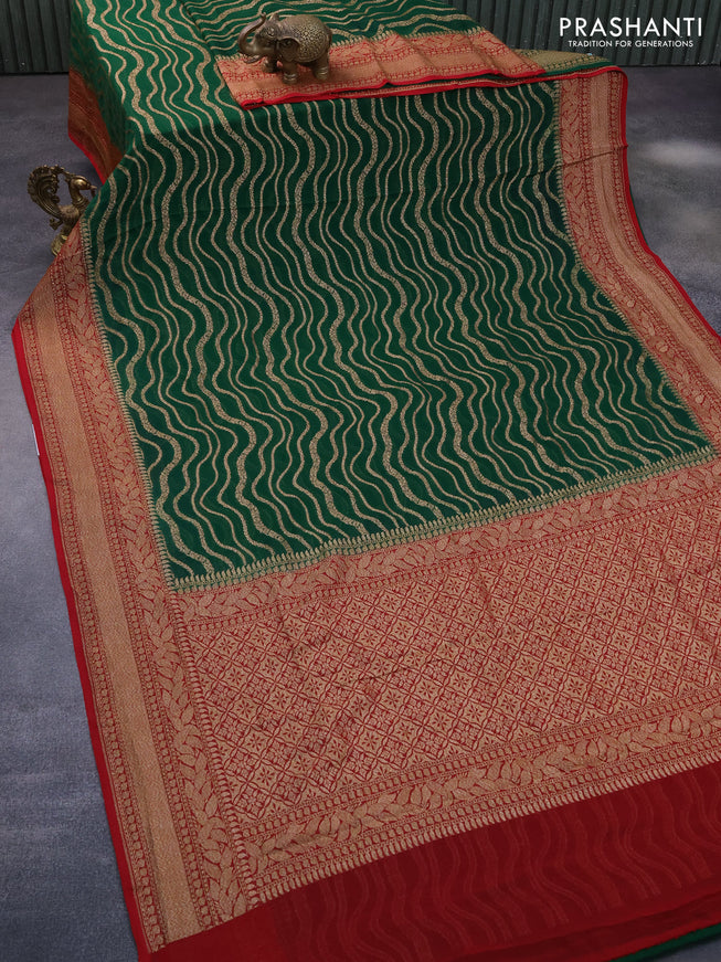 Banarasi georgette saree green and maroon with allover thread & zari weaves and woven border