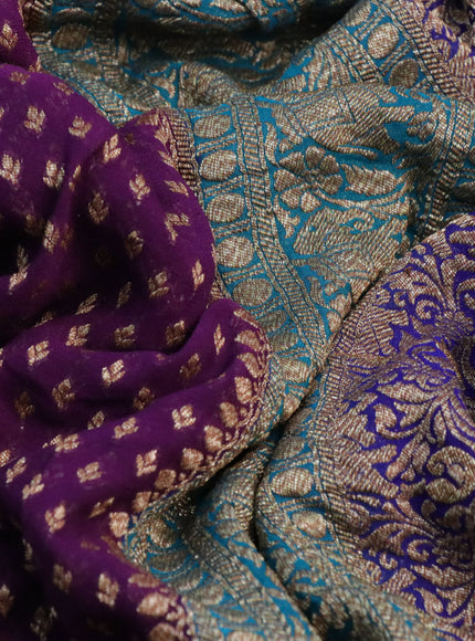 Banarasi georgette saree deep purple and cs blue blue with allover thread & zari woven butta weaves and long woven border