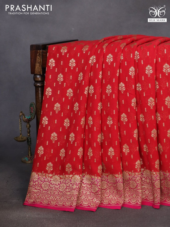 Banarasi georgette saree red and pink with allover thread & zari woven buttas and woven border