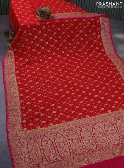 Banarasi georgette saree red and pink with allover thread & zari woven buttas and woven border