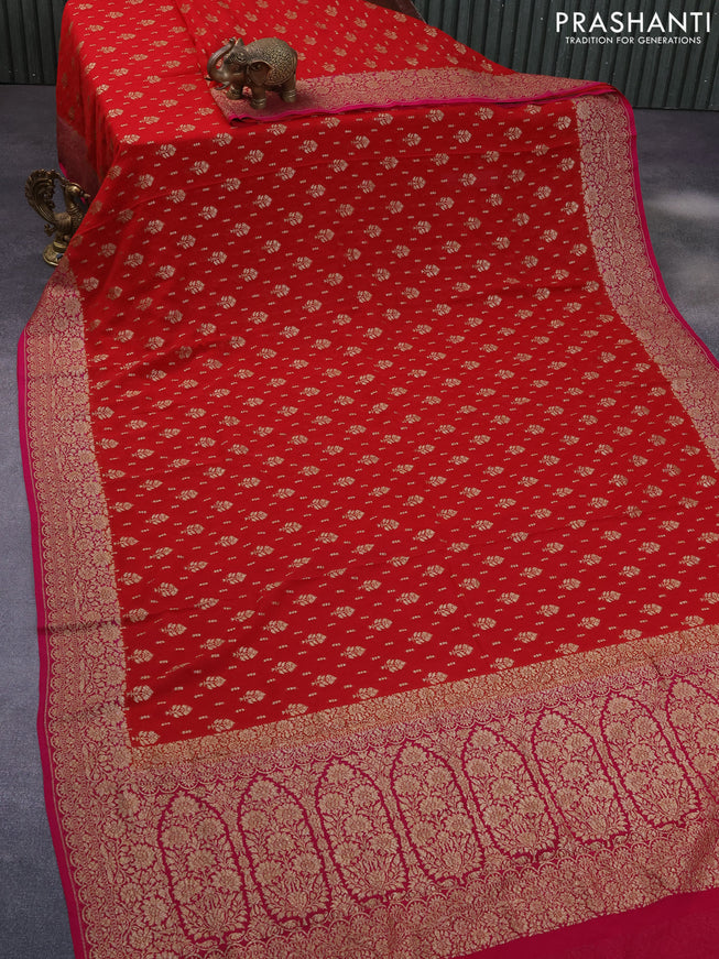 Banarasi georgette saree red and pink with allover thread & zari woven buttas and woven border