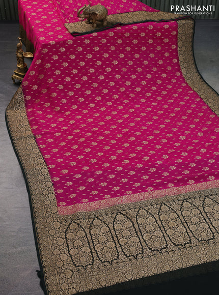 Banarasi georgette saree pink and dark bottle green with allover thread & zari woven buttas and woven border