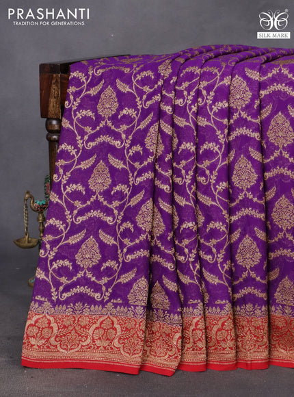 Banarasi georgette saree violet and red with allover thread & zari weaves and woven border