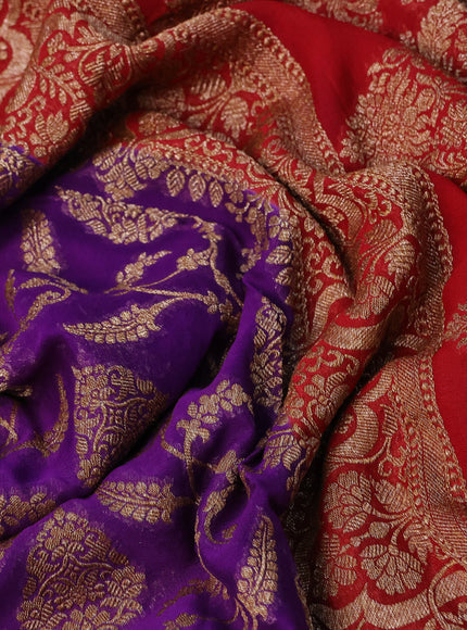 Banarasi georgette saree violet and red with allover thread & zari weaves and woven border