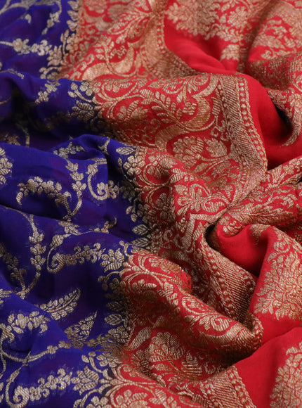 Banarasi georgette saree dark blue and red with allover thread & zari weaves and woven border