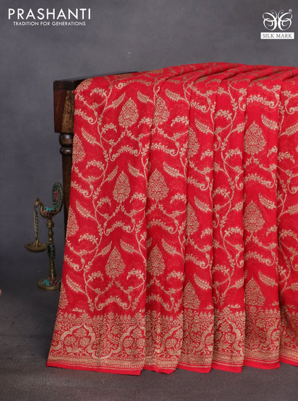 Banarasi georgette saree red with allover thread & zari weaves and woven border