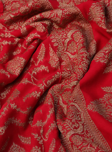 Banarasi georgette saree red with allover thread & zari weaves and woven border