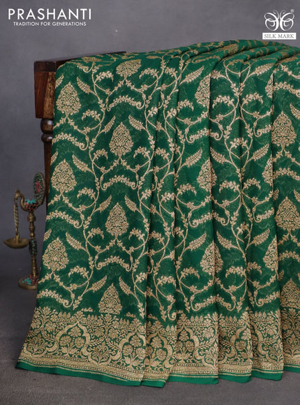 Banarasi georgette saree green with allover thread & zari weaves and woven border