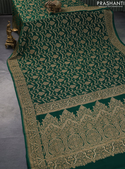 Banarasi georgette saree green with allover thread & zari weaves and woven border