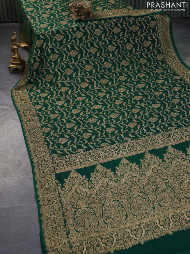 Banarasi georgette saree green with allover thread & zari weaves and woven border