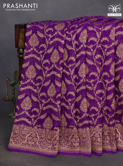 Banarasi georgette saree violet with allover thread & zari weaves and woven border