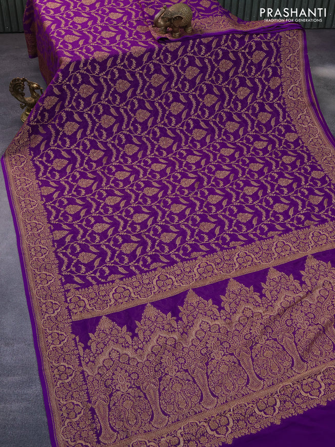 Banarasi georgette saree violet with allover thread & zari weaves and woven border