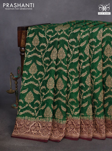 Banarasi georgette saree green and wine shade with allover thread & zari weaves and woven border