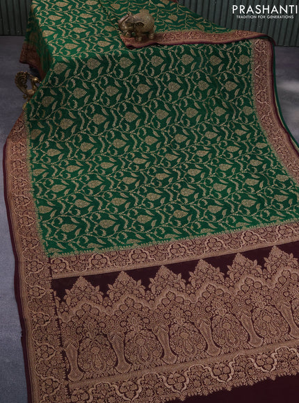 Banarasi georgette saree green and wine shade with allover thread & zari weaves and woven border